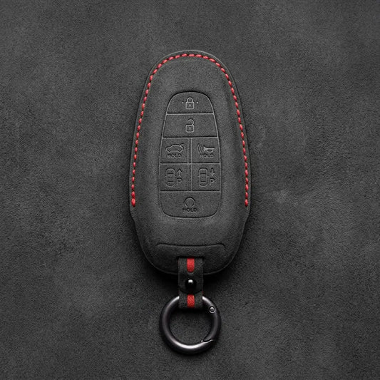 Genesis Hand-Stitched Alcantara Key Fob Cover – 7-Button Smart Park - Dark Charcoal