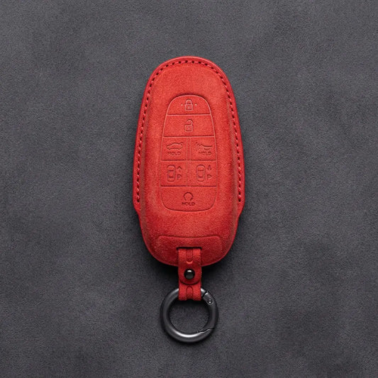 Genesis Hand-Stitched Alcantara Key Fob Cover – 7-Button Smart Park - Red