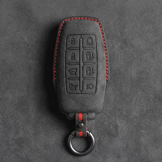 Genesis Hand-Stitched Alcantara Key Fob Cover – 8-Button Smart Park - Dark Charcoal