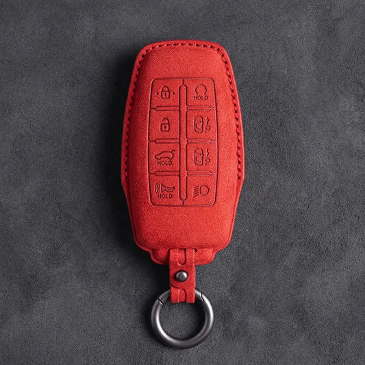 Genesis Hand-Stitched Alcantara Key Fob Cover – 8-Button Smart Park - Red