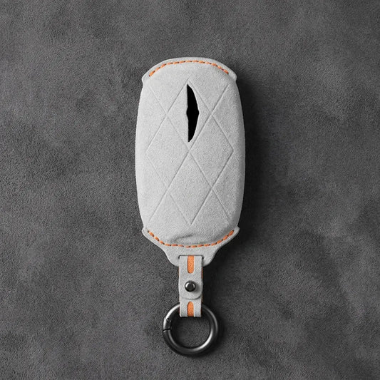 Genesis Hand-Stitched Alcantara Key Fob Cover – Diamond Quilted - White