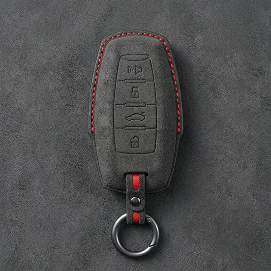 Haval Hand-Stitched Alcantara Key Fob Cover – Symmetric Smart Key in dark charcoal