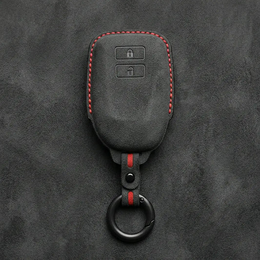 Toyota Hand-Stitched Alcantara Key Fob Cover - Classic 2 Button Block Remote - Dark Charcoal