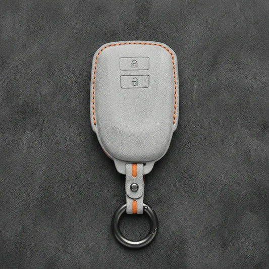 Toyota Hand-Stitched Alcantara Key Fob Cover - Classic 2 Button Block Remote - White
