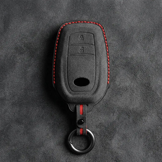 Hand-Stitched Alcantara Key Fob Cover for Toyota – Wedge 2-Button in dark charcoal