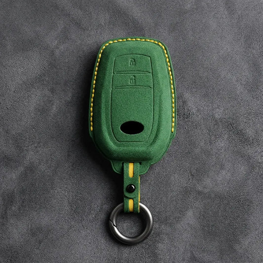 Hand-Stitched Alcantara Key Fob Cover for Toyota – Wedge 2-Button in grass green