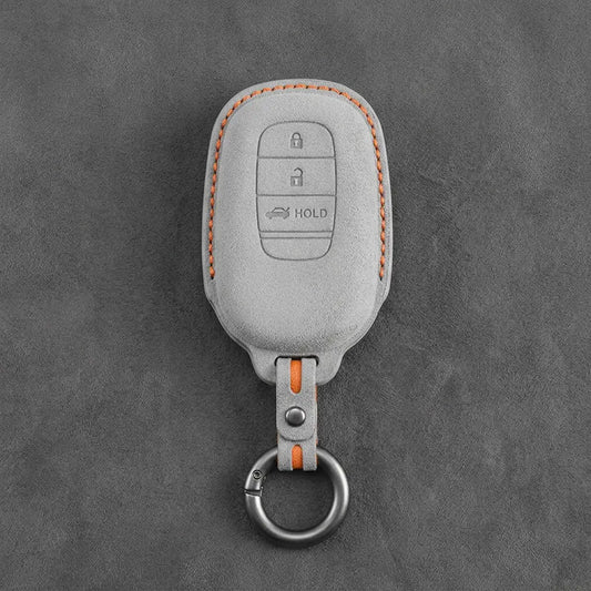 Honda Hand-Stitched Alcantara Key Fob Cover - Smart Key 3-Button Trunk Release - White