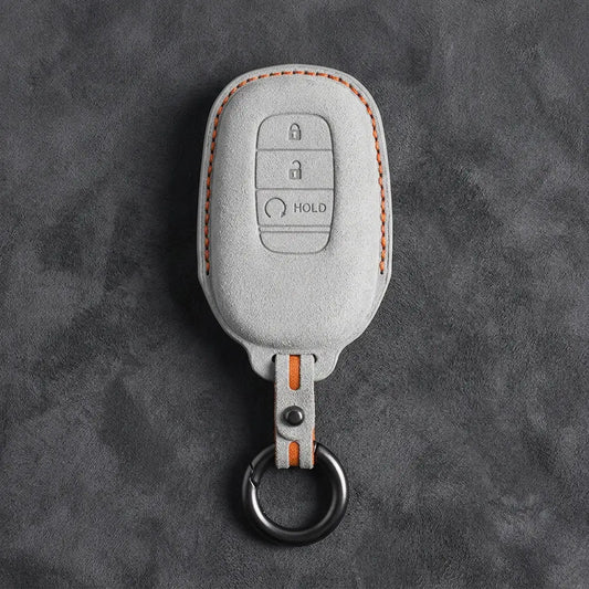 Honda Hand-Stitched Alcantara Key Fob Cover - Smart Key 3-Button - White