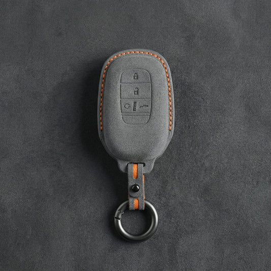 Honda Hand - Stitched Alcantara Key Fob Cover - Smart Key 4 - Button - Dark gray
