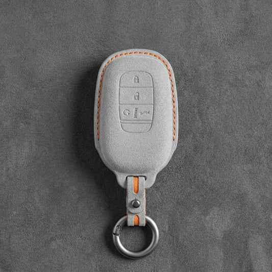 Honda Hand - Stitched Alcantara Key Fob Cover - Smart Key 4 - Button - White