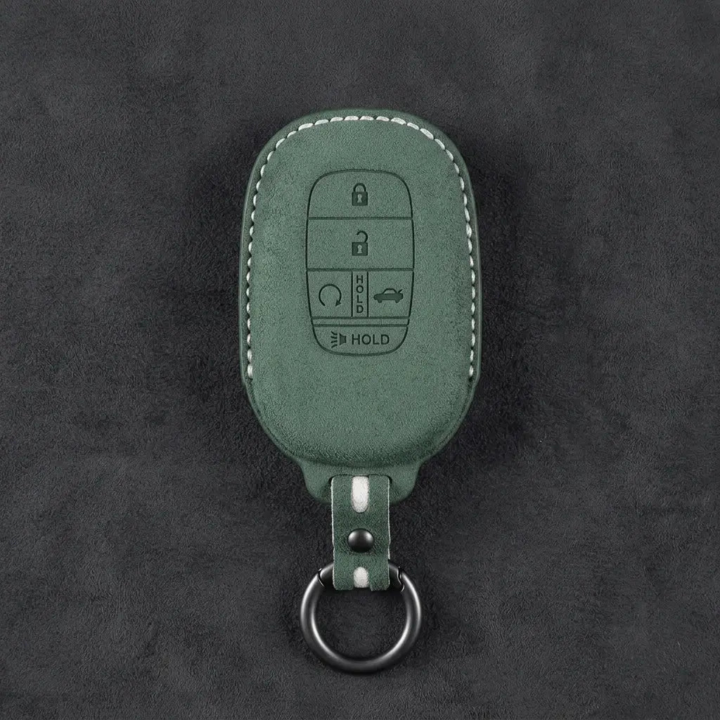 Honda Hand-Stitched Alcantara Key Fob Cover - Smart Key 5-Button - Dark Green