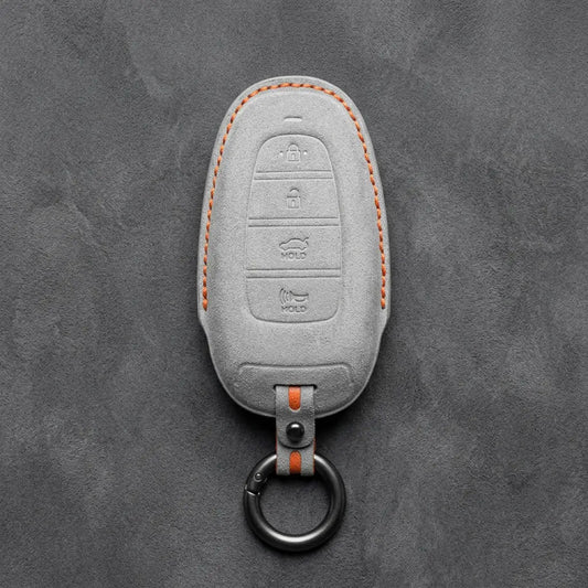 Hyundai Hand-Stitched Alcantara Key Fob Cover – Oval 4-Button Smart Key White
