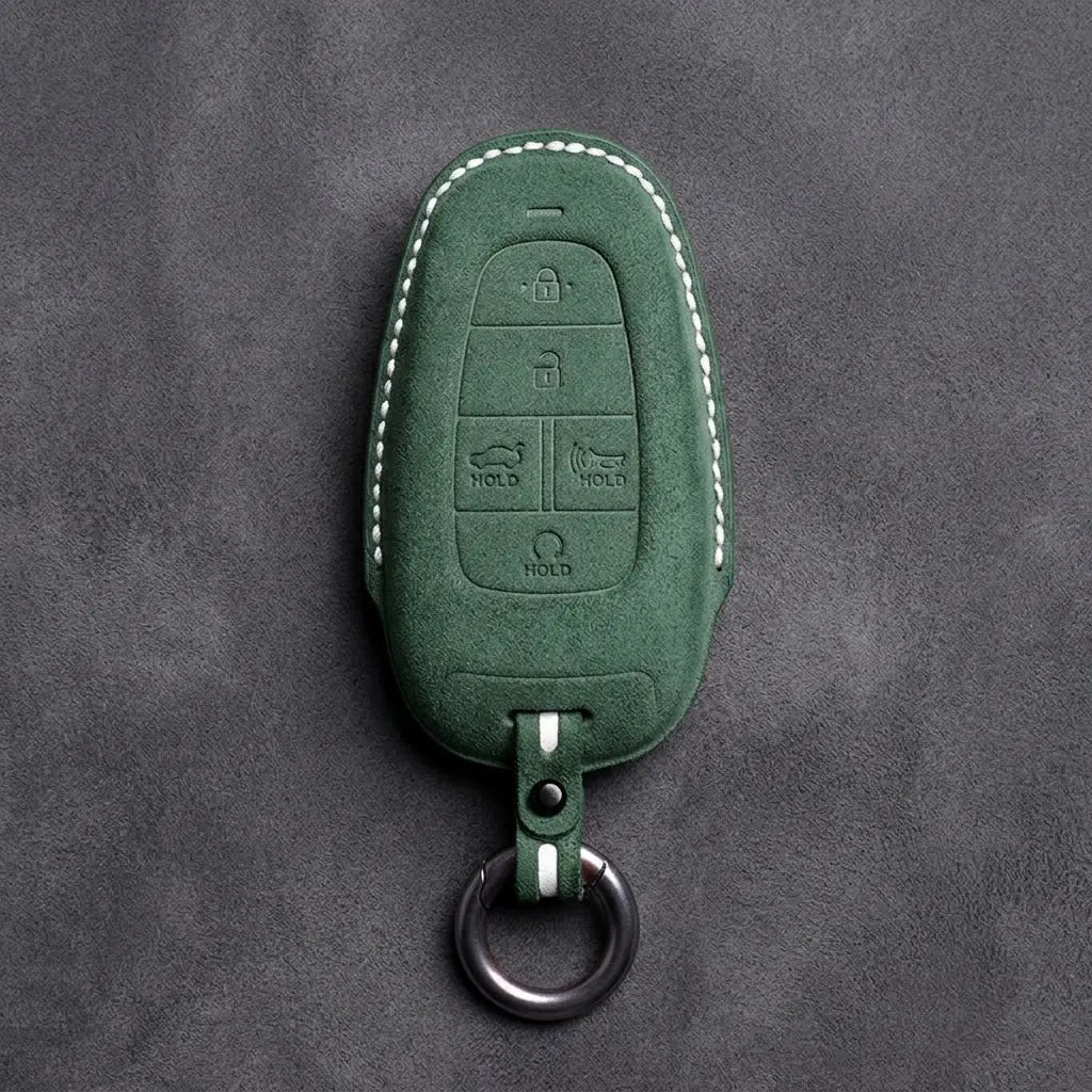 Hyundai Hand-Stitched Alcantara Key Fob Cover – Oval 5-Button Dark Green