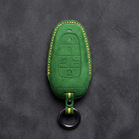 Hyundai Hand-Stitched Alcantara Key Fob Cover – Oval 5-Button Grass Green