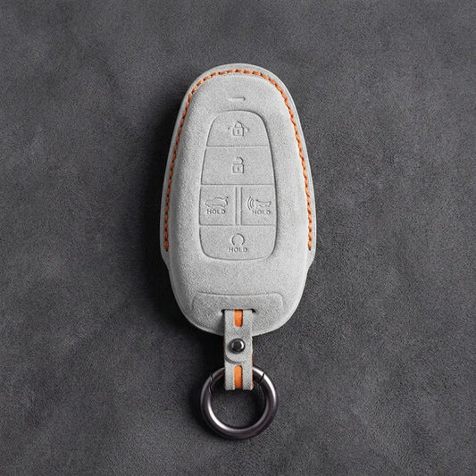 Hyundai Hand-Stitched Alcantara Key Fob Cover – Oval 5-Button White