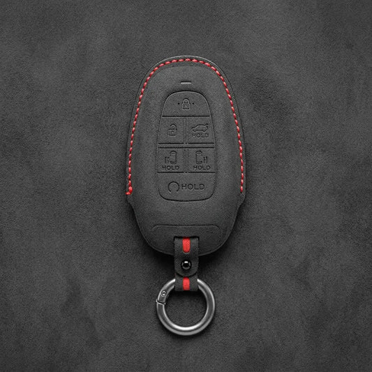 Hyundai Hand-Stitched Alcantara Key Fob Cover – Oval 6-Button Dark Charcoal