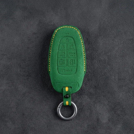 Hyundai Hand-Stitched Alcantara Key Fob Cover – Oval 8-Button Grass Green
