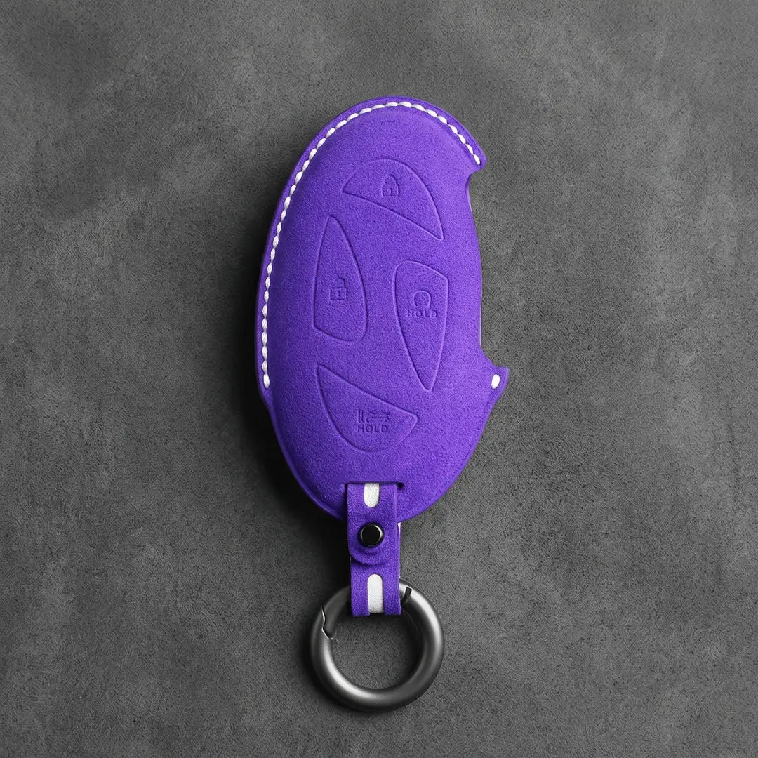 Hyundai Hand Stitched Alcantara Key Fob Cover Oval Smart Key Dark Purple