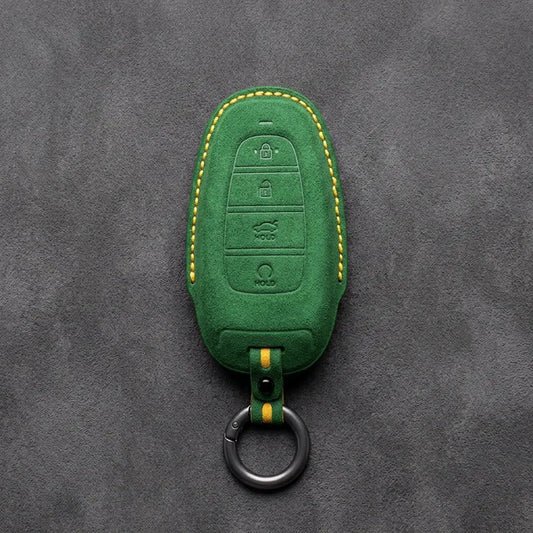 Hyundai Hand-Stitched Alcantara Key Fob Cover – Oval Trunk & Start Grass Green