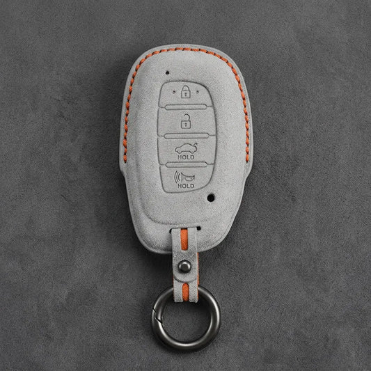 Hyundai Hand-Stitched Alcantara Key Fob Cover - Tapered Oval Remote - White