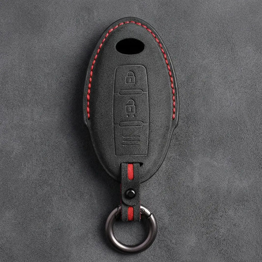 Infiniti Hand-Stitched Alcantara Key Fob Cover - Oval Smart Key 2-Button - Dark Charcoal