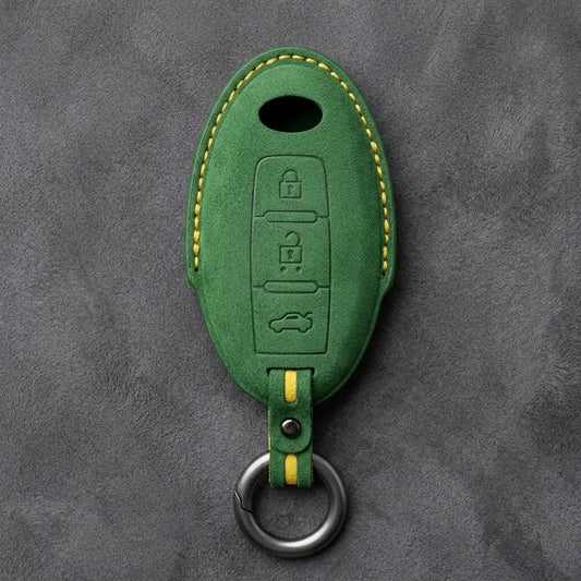 Infiniti Hand-Stitched Alcantara Key Fob Cover - Oval Smart Key 3-Button Trunk - Grass Green