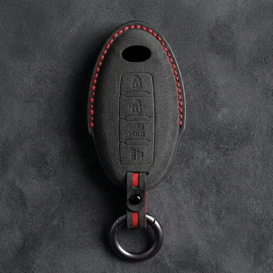 Infiniti Hand-Stitched Alcantara Key Fob Cover - Oval Smart Key 4-Button - Dark Charcoal