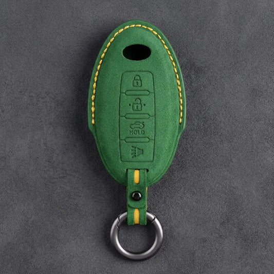 Infiniti Hand-Stitched Alcantara Key Fob Cover - Oval Smart Key 4-Button - Grass Green