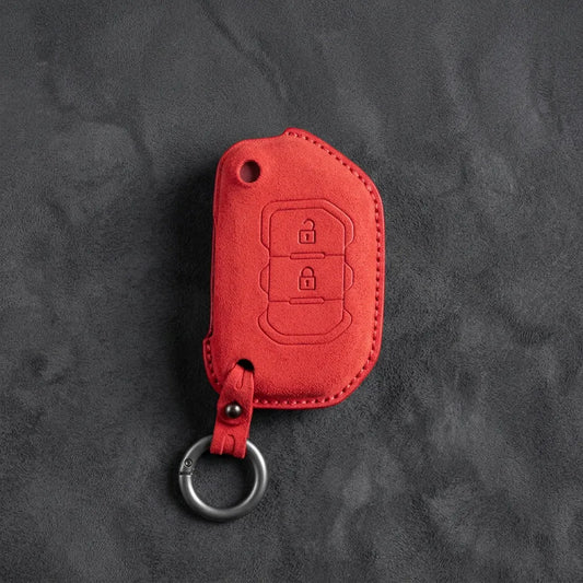 Jeep Hand-Stitched Alcantara Key Fob Cover – Rugged Flip Key 2-Button Red