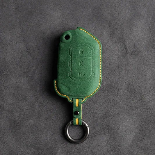 Jeep Hand-Stitched Alcantara Key Fob Cover – Rugged Panic Flip Key Grass Green
