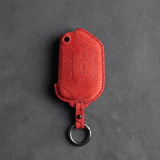 Jeep Hand-Stitched Alcantara Key Fob Cover – Rugged Panic Flip Key Red