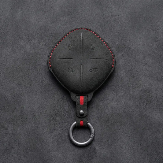 Jetour Hand-Stitched Alcantara Key Fob Cover – Diamond 4-Button - Dark Charcoal