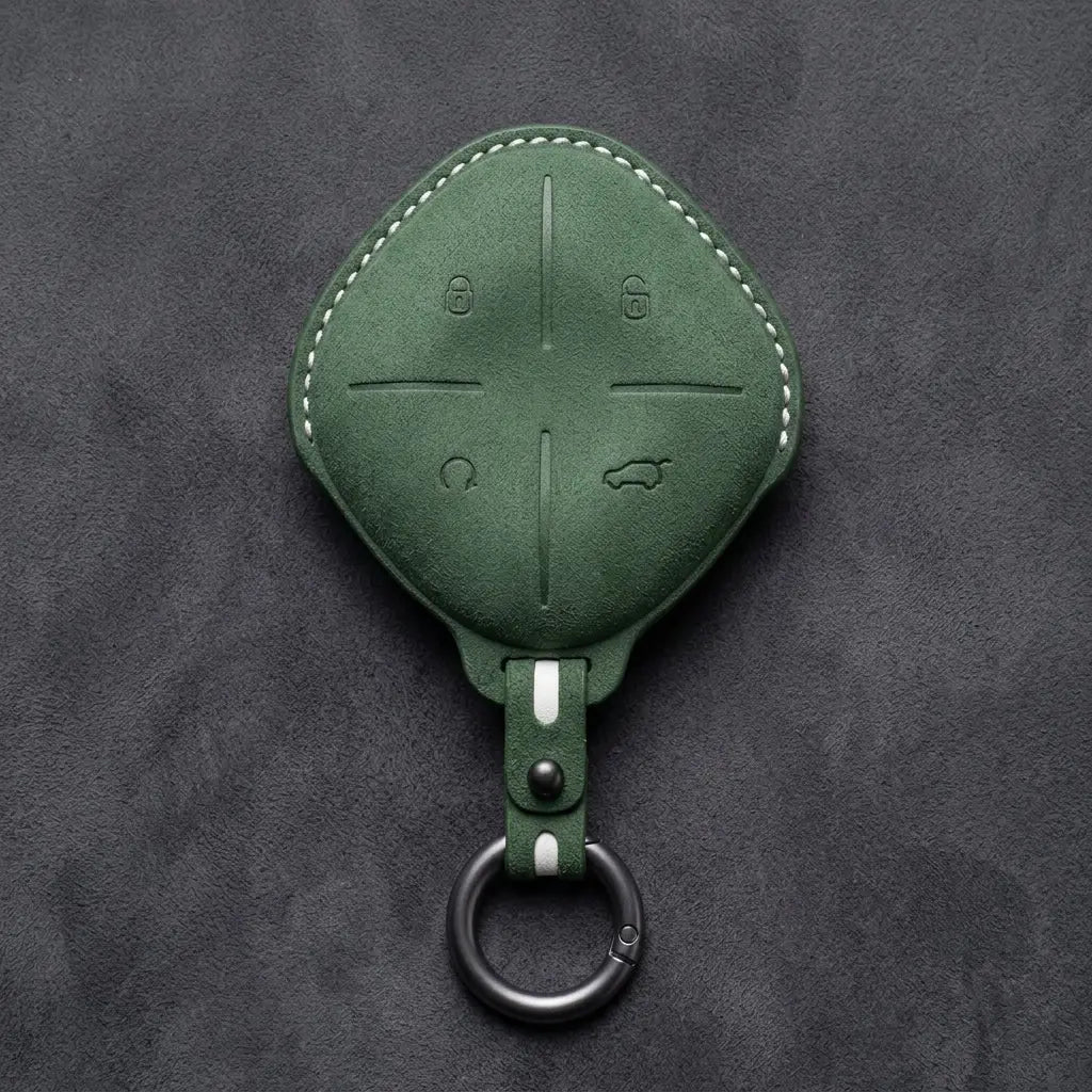 Jetour Hand-Stitched Alcantara Key Fob Cover – Diamond 4-Button - Dark Green