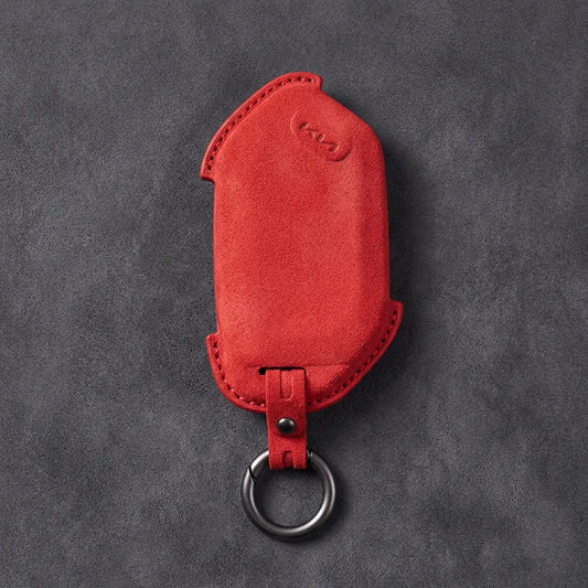 Kia Hand-Stitched Alcantara Key Fob Cover - Angular Smart Key - Red