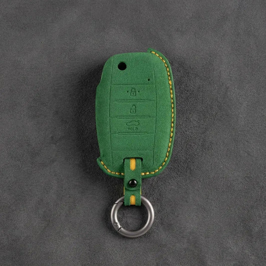 Kia Hand - Stitched Alcantara Key Fob Cover – Flip Key 3 - Button - Grass green