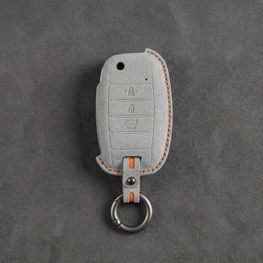 Kia Hand - Stitched Alcantara Key Fob Cover – Flip Key 3 - Button - White