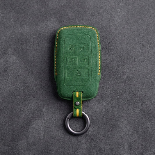 Land Rover Hand - Stitched Alcantara Key Fob Cover - Rectangular 5 - Button - Grass green