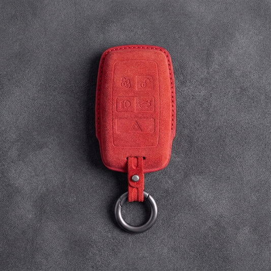 Land Rover Hand - Stitched Alcantara Key Fob Cover - Rectangular 5 - Button - Red
