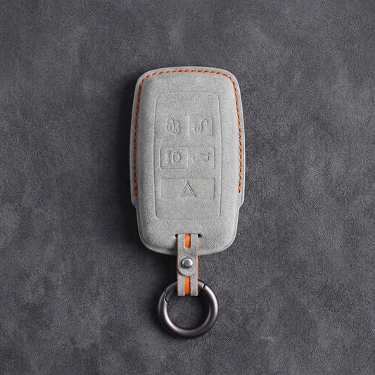 Land Rover Hand - Stitched Alcantara Key Fob Cover - Rectangular 5 - Button - White