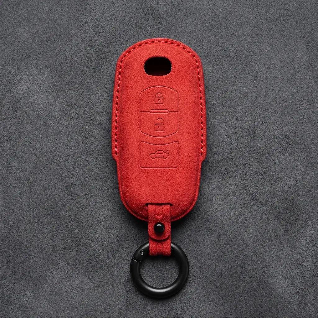 Mazda Hand-Stitched Alcantara Key Fob Cover – Vertical Smart Key - Red