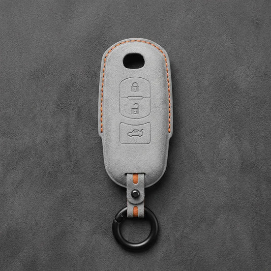 Mazda Hand-Stitched Alcantara Key Fob Cover – Vertical Smart Key - White