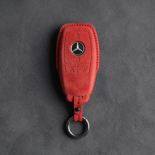 Mercedes - Benz Alcantara Key Fob - Chrome SmartKey 4 - Button - Red