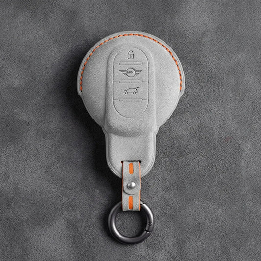 Mini Cooper Hand - Stitched Alcantara Key Fob Cover – Circular Smart Key - White