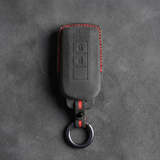 Mitsubishi Hand Stitched Alcantara Key Fob Cover Vertical 2-button Dark Charcoal