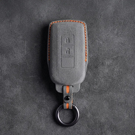 Mitsubishi Hand Stitched Alcantara Key Fob Cover Vertical 2-button Dark Gray