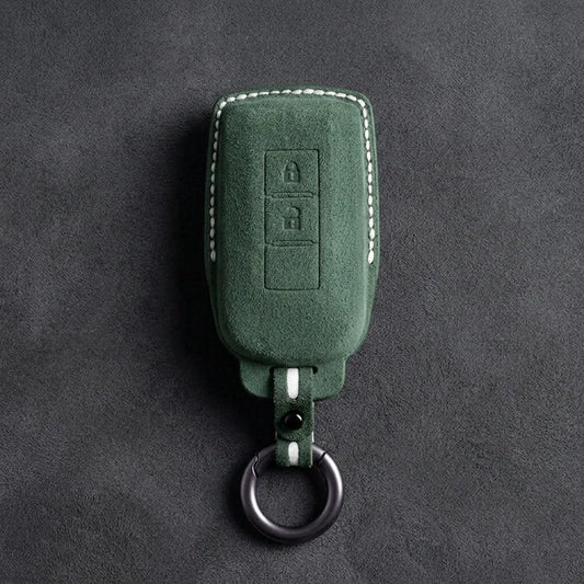 Mitsubishi Hand Stitched Alcantara Key Fob Cover Vertical 2-button Dark Green