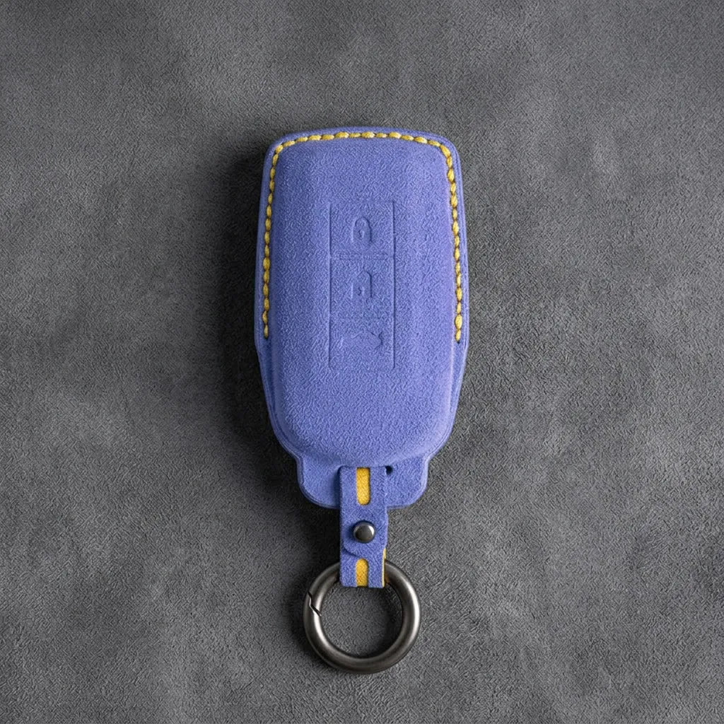 Mitsubishi Hand Stitched Alcantara Key Fob Cover Certical 3-button Cornwloer Blue