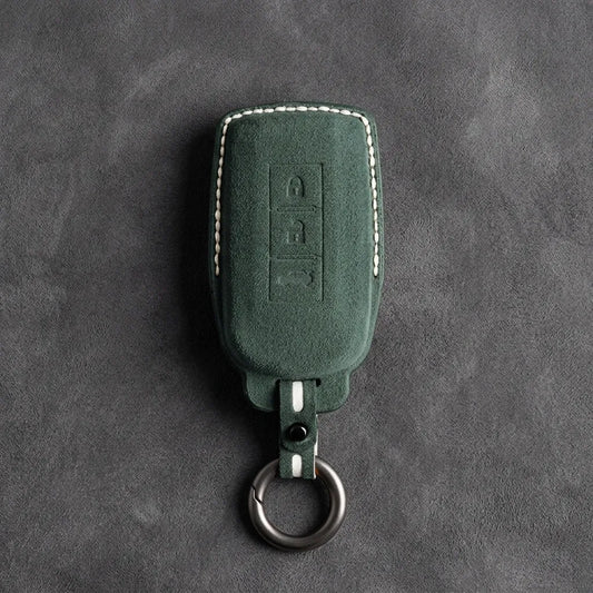Mitsubishi Hand Stitched Alcantara Key Fob Cover Certical 3-button Dark Green