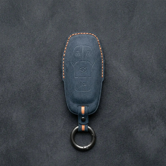Mustang Hand - Stitched Alcantara Key Fob Cover – 4 - Button Shield - Cobalt blue
