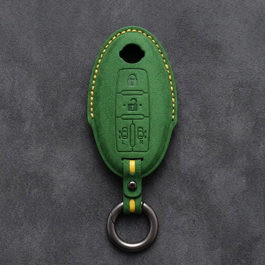 Nissan Hand-Stitched Alcantara Key Fob Cover – Oval Dual Sliding Doors - Grass Green